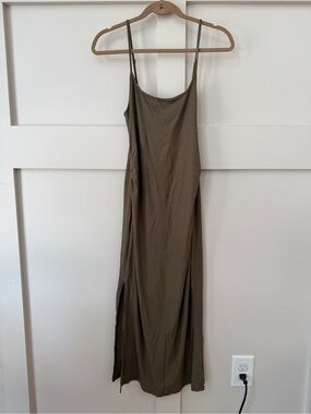 Maternity Women's Olive Slip Maxi Dress with Spaghetti Straps